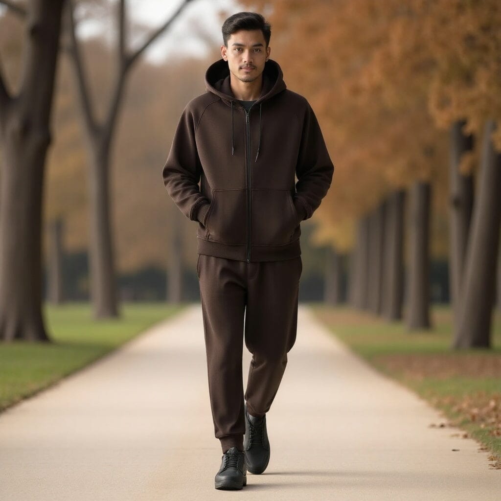 Herren Premium Trainingsanzug | Moderner Jogginganzug mit Hoodie braun [ Herrenkollektion - Jacken - Leinensets ] 167 - Herren Premium Trainingsanzug Gratti Paris 