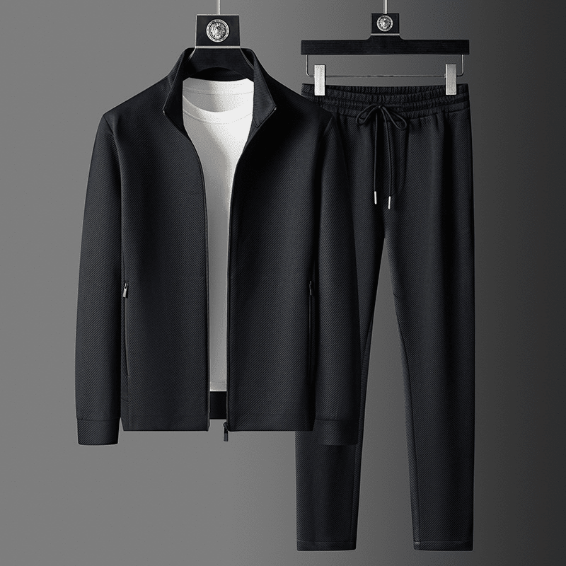 Herren Premium Trainingsanzug | Moderner Jogginganzug Slim Fit [ Herrenkollektion - Jacken] 44 - Herren Premium Trainingsanzug Gratti Paris Tiefschwarz XS 