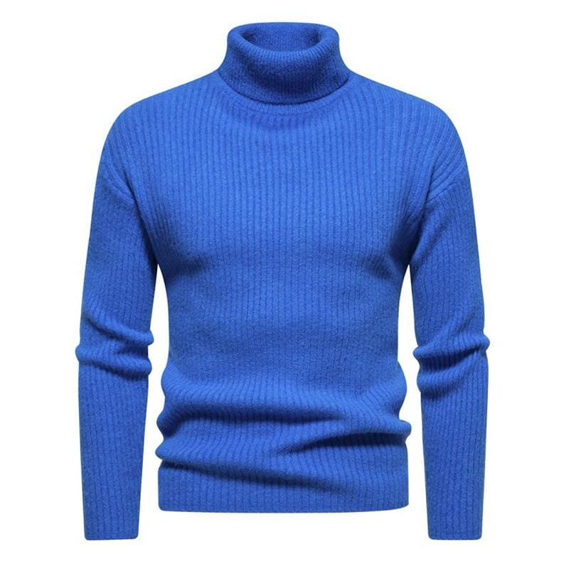 Herren Rollkragenpullover Slim Fit | Eleganter Strickpullover gerippt schwarz [ Herrenkollektion - Langarmhemden - Jacken ] 66 - Herren Rollkragenpullover Slim Fit Gratti Paris Blau XS 