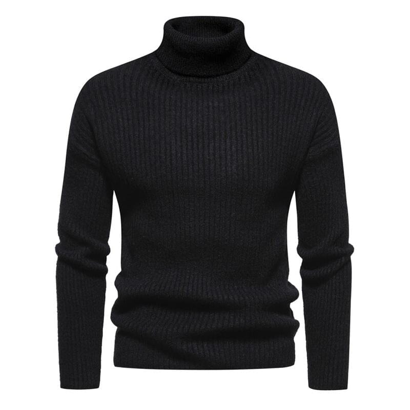 Herren Rollkragenpullover Slim Fit | Eleganter Strickpullover gerippt schwarz [ Herrenkollektion - Langarmhemden - Jacken ] 66 - Herren Rollkragenpullover Slim Fit Gratti Paris Schwarz XS 