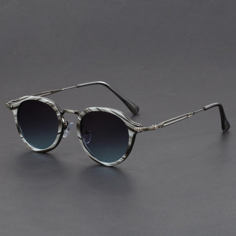 Herren Runde Sonnenbrille Retro | Modische Brille mit Muster und Metallbügeln [ Herrenkollektion - Sonnenbrille - Freizeitbrille ] 232 - Herren Runde Sonnenbrille Retro Gratti Offiziell Granit 