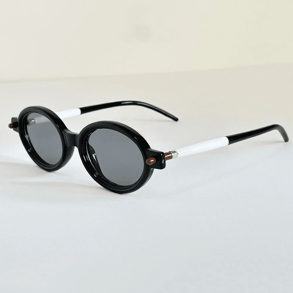 Herren Runde Sonnenbrille Retro | Vintage Brille zweifarbig schwarz-weiß [ Herrenkollektion - Sonnenbrille - Freizeitbrille ] 241 - Herren Runde Sonnenbrille Retro Gratti Offiziell Schwarze Perle 