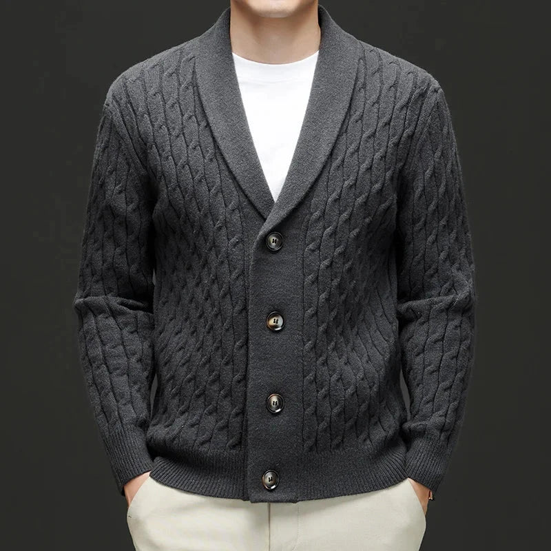 Herren Strickpullover mit Zopfmuster | Eleganter Wollpullover Schalkragen braun [ Herrenkollektion - Langarmhemden - Jacken ] 205 - Herren Strickpullover mit Zopfmuster Gratti Offiziell Grau S 