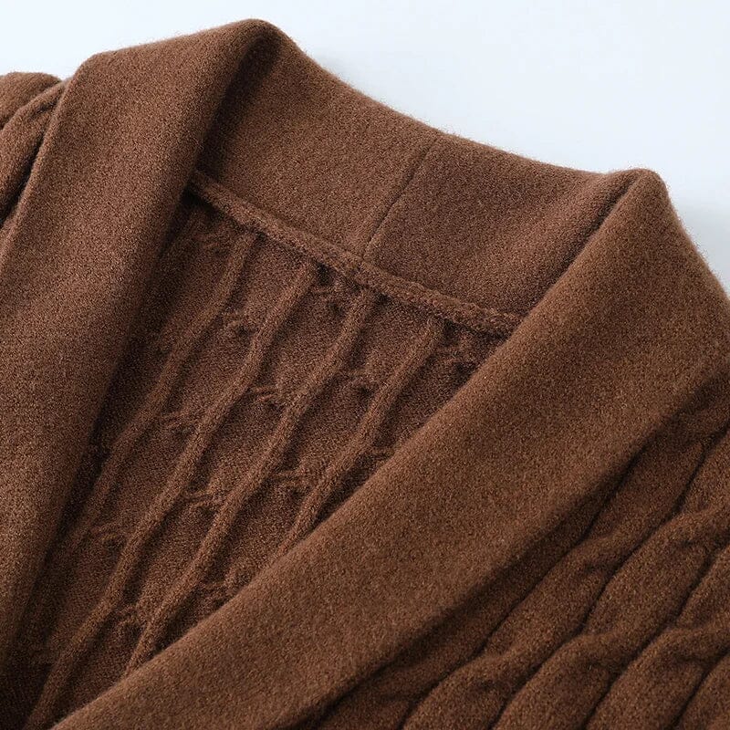 Herren Strickpullover mit Zopfmuster | Eleganter Wollpullover Schalkragen braun [ Herrenkollektion - Langarmhemden - Jacken ] 205 - Herren Strickpullover mit Zopfmuster Gratti Offiziell 