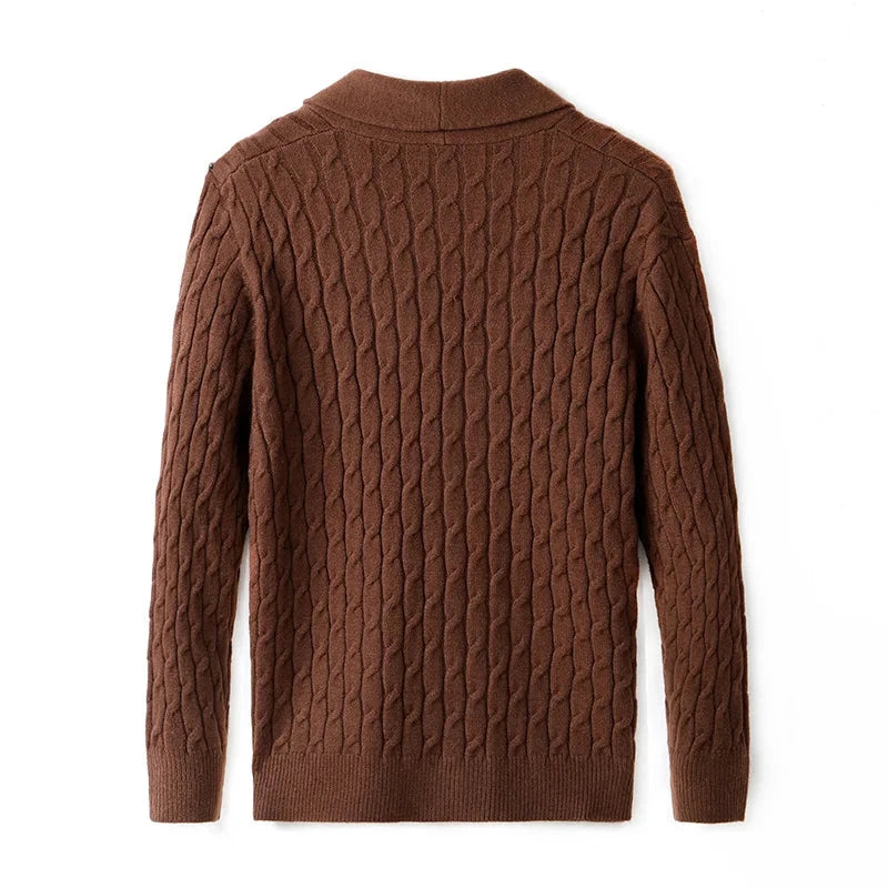 Herren Strickpullover mit Zopfmuster | Eleganter Wollpullover Schalkragen braun [ Herrenkollektion - Langarmhemden - Jacken ] 205 - Herren Strickpullover mit Zopfmuster Gratti Offiziell 