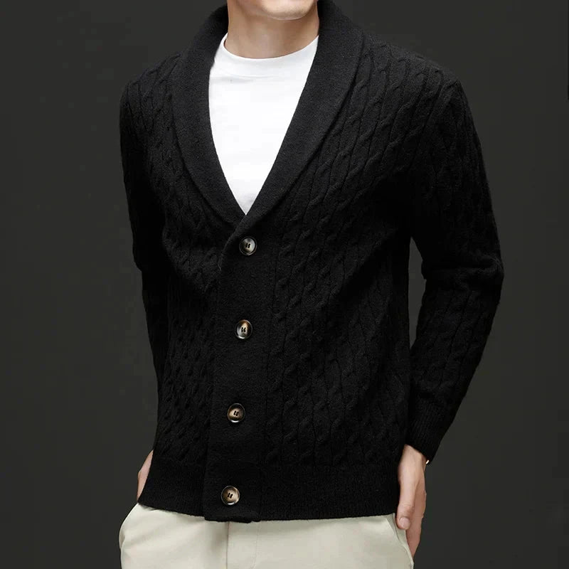 Herren Strickpullover mit Zopfmuster | Eleganter Wollpullover Schalkragen braun [ Herrenkollektion - Langarmhemden - Jacken ] 205 - Herren Strickpullover mit Zopfmuster Gratti Offiziell Schwarz S 