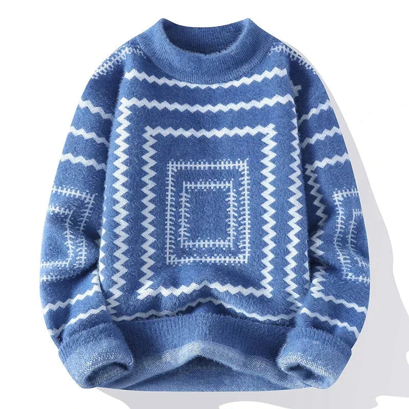 Herren Strickpullover Rollkragen | Warmer Wollpullover mit Zickzack-Muster beige [ Herrenkollektion - Langarmhemden - Jacken ] 197 - Herren Strickpullover Rollkragen Gratti Offiziell Blau S 