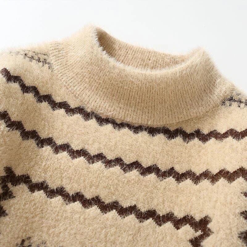 Herren Strickpullover Rollkragen | Warmer Wollpullover mit Zickzack-Muster beige [ Herrenkollektion - Langarmhemden - Jacken ] 197 - Herren Strickpullover Rollkragen Gratti Offiziell 