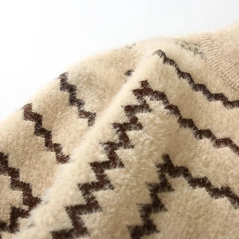 Herren Strickpullover Rollkragen | Warmer Wollpullover mit Zickzack-Muster beige [ Herrenkollektion - Langarmhemden - Jacken ] 197 - Herren Strickpullover Rollkragen Gratti Offiziell 