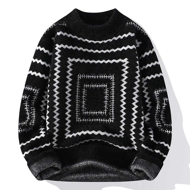 Herren Strickpullover Rollkragen | Warmer Wollpullover mit Zickzack-Muster beige [ Herrenkollektion - Langarmhemden - Jacken ] 197 - Herren Strickpullover Rollkragen Gratti Offiziell Schwarz S 