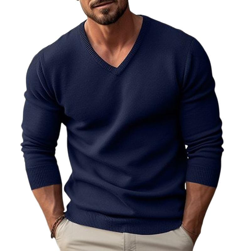 Herren Strickpullover V-Ausschnitt Slim Fit | Eleganter Feinstrick Pullover hellgrau [ Herrenkollektion - Langarmhemden - Jacken ] 149 - Herren Strickpullover V-Ausschnitt Slim Fit Gratti Paris 