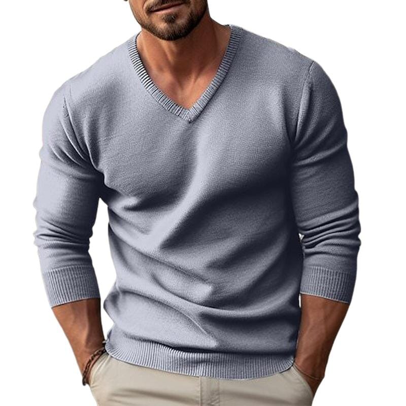 Herren Strickpullover V-Ausschnitt Slim Fit | Eleganter Feinstrick Pullover hellgrau [ Herrenkollektion - Langarmhemden - Jacken ] 149 - Herren Strickpullover V-Ausschnitt Slim Fit Gratti Paris 