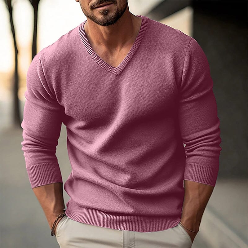 Herren Strickpullover V-Ausschnitt Slim Fit | Eleganter Feinstrick Pullover hellgrau [ Herrenkollektion - Langarmhemden - Jacken ] 149 - Herren Strickpullover V-Ausschnitt Slim Fit Gratti Paris Rosa XXS 