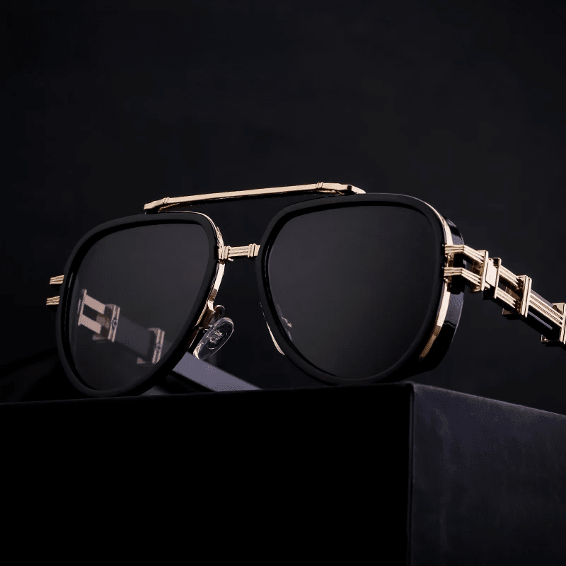 Herren Vintage Sonnenbrille | Metallbrille mit Doppelsteg schwarz-gold [ Herrenkollektion - Sonnenbrille - Freizeitbrille ] 234 - Herren Vintage Sonnenbrille Gratti Offiziell 