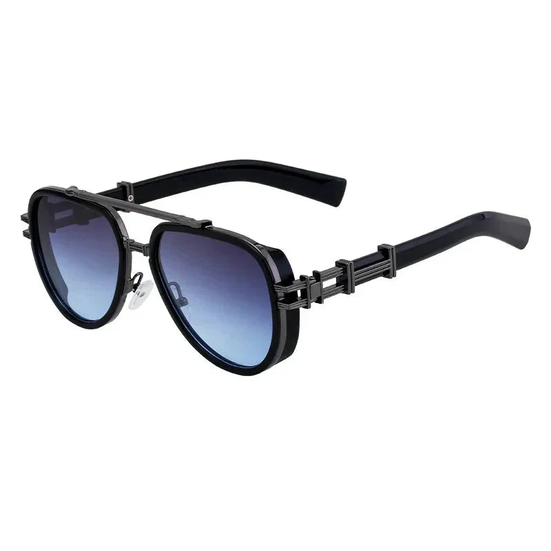 Herren Vintage Sonnenbrille | Metallbrille mit Doppelsteg schwarz-gold [ Herrenkollektion - Sonnenbrille - Freizeitbrille ] 234 - Herren Vintage Sonnenbrille Gratti Offiziell Gunmetalblau 