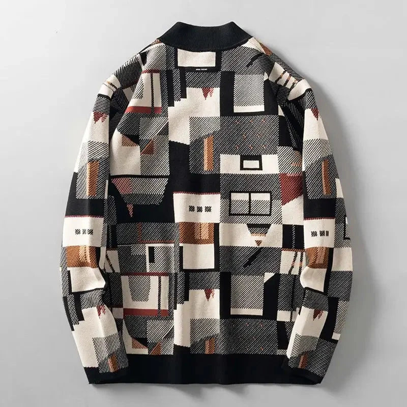 Herren Wollcardigan mit Muster | Offene Strickjacke im abstrakten Design [ Herrenkollektion - Jacken - Langarmhemden ] 212 - Herren Wollcardigan mit Muster Gratti Offiziell 