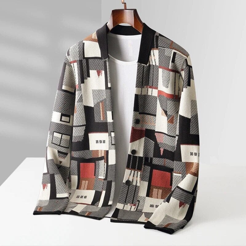Herren Wollcardigan mit Muster | Offene Strickjacke im abstrakten Design [ Herrenkollektion - Jacken - Langarmhemden ] 212 - Herren Wollcardigan mit Muster Gratti Offiziell 