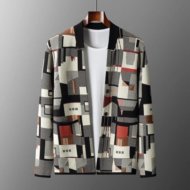 Herren Wollcardigan mit Muster | Offene Strickjacke im abstrakten Design [ Herrenkollektion - Jacken - Langarmhemden ] 212 - Herren Wollcardigan mit Muster Gratti Offiziell 