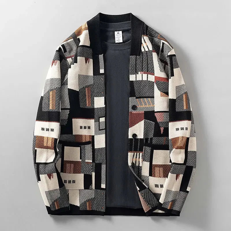 Herren Wollcardigan mit Muster | Offene Strickjacke im abstrakten Design [ Herrenkollektion - Jacken - Langarmhemden ] 212 - Herren Wollcardigan mit Muster Gratti Offiziell Medium 