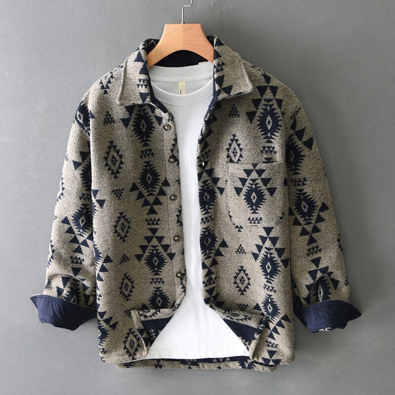 Herren Wolljacke Jacquardmuster | Lässige Retro Hemdjacke für den Herbst [ Herrenkollektion - Jacken - Langarmhemden ] 195 - Herren Wolljacke Jacquardmuster Gratti Offiziell Beige M 