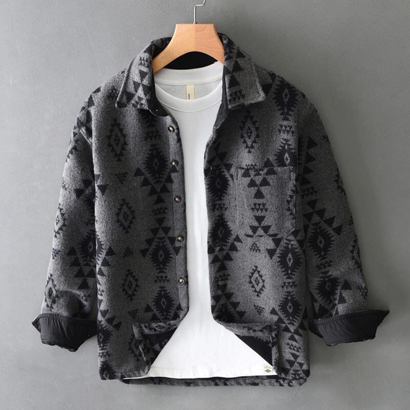 Herren Wolljacke Jacquardmuster | Lässige Retro Hemdjacke für den Herbst [ Herrenkollektion - Jacken - Langarmhemden ] 195 - Herren Wolljacke Jacquardmuster Gratti Offiziell Grau M 